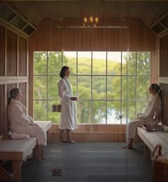 three women in sauna