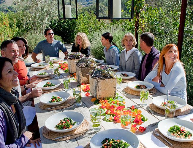 A group dining outdoors