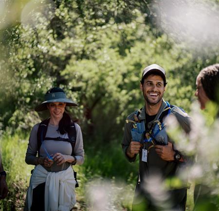 Three people in the garden at malibu
