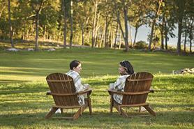 Two women lounging outdoors