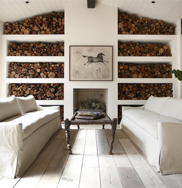 living room with wood wall